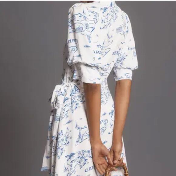 Anthropologie Maeve Short-Sleeve Collared Italian Coast Wrap Mini Dress Medium - Picture 3 of 12